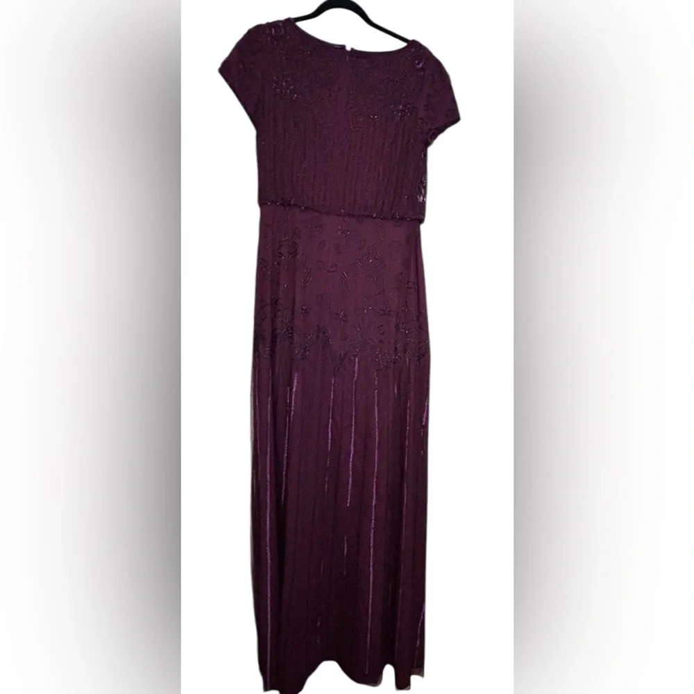 Adrianna Papell Plum Beaded Short-Sleeve Maxi Gown Size 6 Missing Sequins NWT